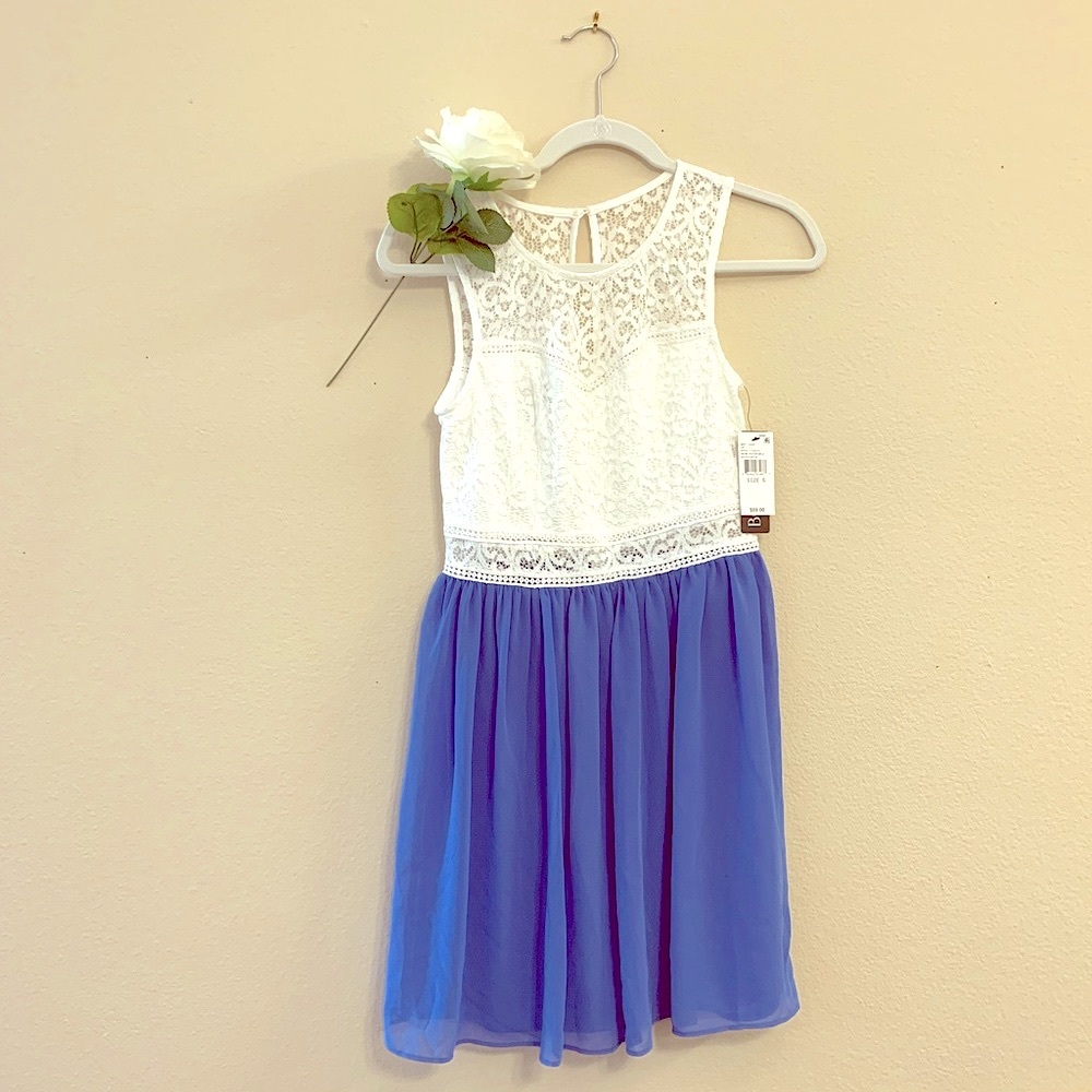 BCX periwinkle and lace dress, size 5, cute! NWT